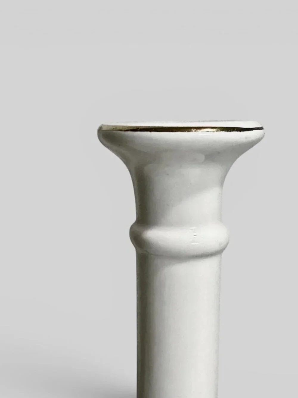 Vintage Tall Column-Style Candle Stick Holder Neoclassical White & Gold Rim 9